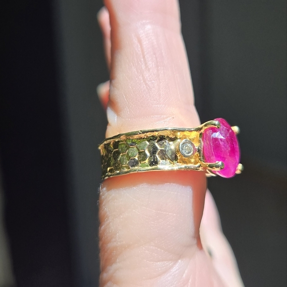 Ruby & Topaz Wedding style sterling & gold mens ring sz8.5 - Picture 5 of 10